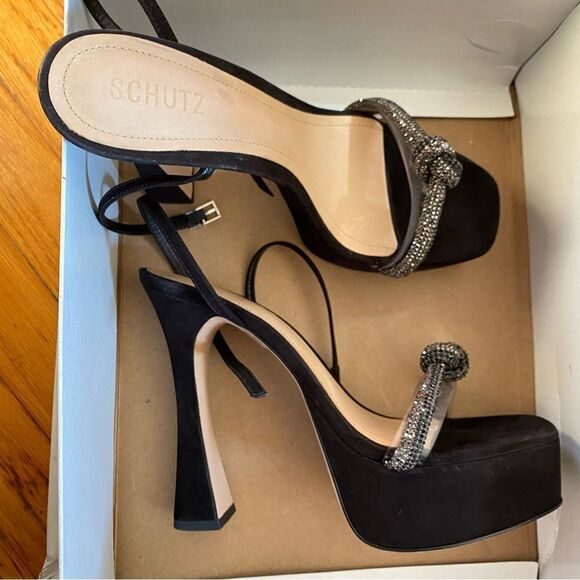 New SCHUTZ peaky platforms Shoes black suede rhinestone high heels 10 Revolve - Picture 12 of 15